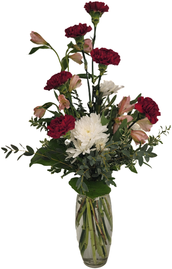 6 Carnations in a vase with assorted flowers