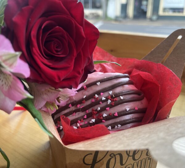 Donut with Red rose and pink alstroemeria